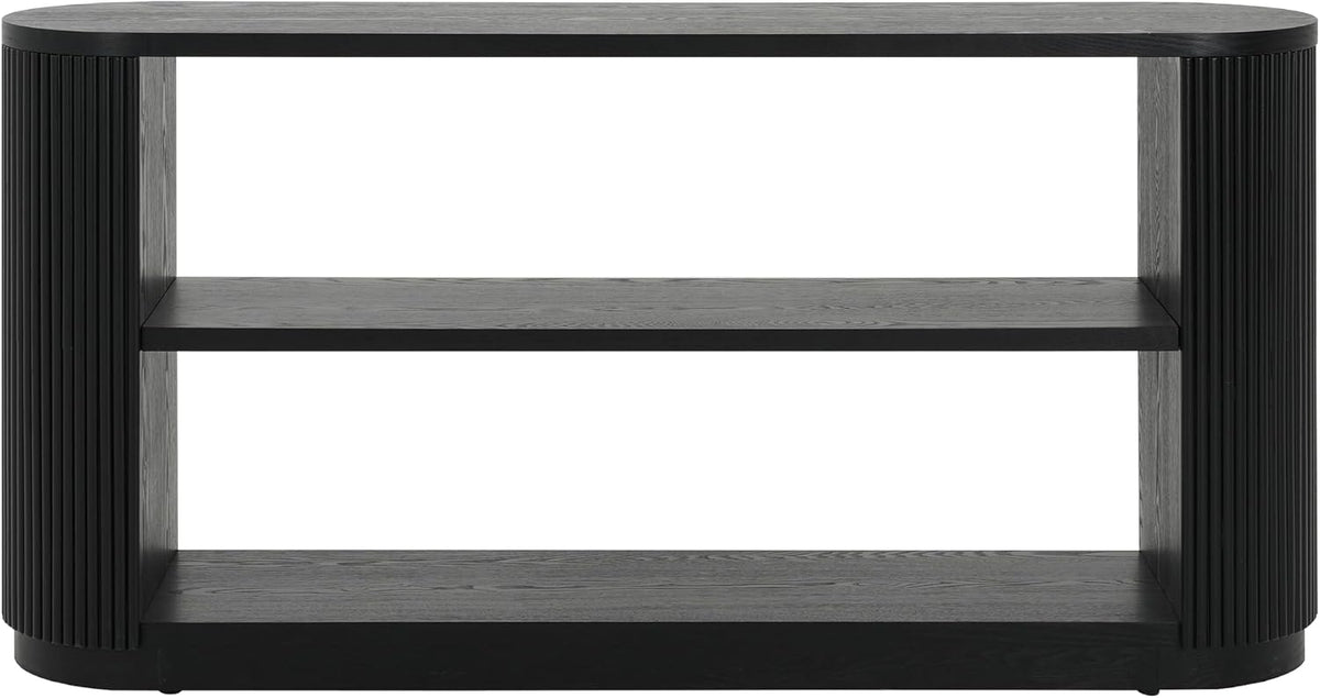 58.9" Modern Console Tables with 3 Tier Open Shelves, Storage Wood Entry Way Table Narrow Long Accent Table for Living Room, Hallway, Entrance, Foyer, with Ash Veneer & Fluted Side, Black
