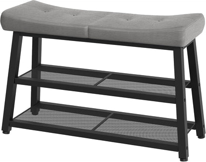 YATINEY Shoe Bench, 3-Tier Shoe Rack, Entryway Bench with Storage and Cushion, for Hallway, Foyer, Bedroom, Gray and Black HX02BG