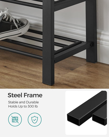 SONGMICS Shoe Bench, Storage Bench, Entryway Bench with Cushion, Shoe Shelf with Seat, Space-Saving, Modern Style, for Living Room, Bedroom, Hallway, Dark Gray and Ink Black ULBS57GYZ