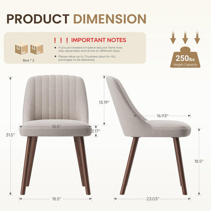 MALOL Upholstered Dining Chairs Set of 4, Modern Fabric Kitchen Chairs with Back, Wood Legs for Kitchen Dining Room Restaurant, Camel