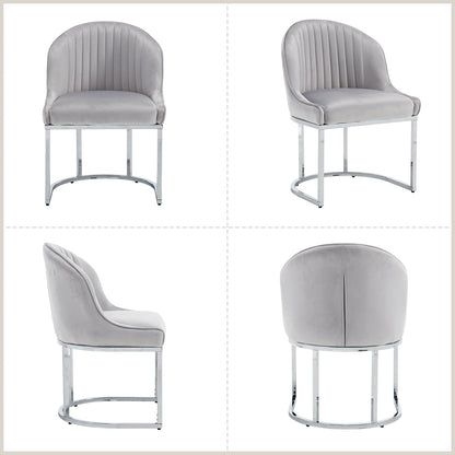 Velvet Dining Chairs Set of 4, Modern Upholstered Barrel Dining Chairs with Chrome U-Shaped Base, 18.5" Wide Accent Chairs Dressing Chair Lounge Chair, Grey
