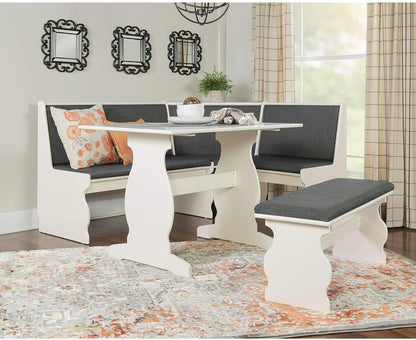 HomeStock Old World Opulence Charcoal Breakfast Nook 66.5x50.47x35.51 in - Cozy Corner Booth Dining Table Set with Bench, Table, Charcoal Fabric Upholstered Seats, 156.93 lbs