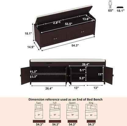 HOMEFORT 54.4" Shoe Bench with Lift Top Storage, Entryway Bench with Cushioned Seat, Wooden End of Bed Bench, Shoe Cabinet Bench with Hidden Storage Space, for Bedroom, Hallway,Espresso