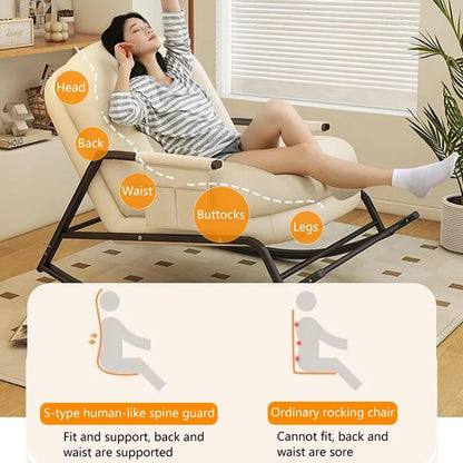 Oversized Rocking Chair with Cushion, Modern Accent Rocking Chair with Armrests, Recliner Chair with Footrest, Backrest with Five-Position Adjustment for Bedroom Living Room(Off-White)