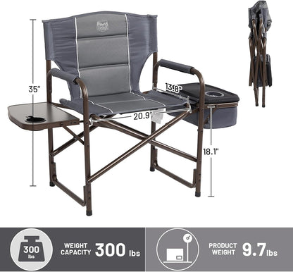TIMBER RIDGE Lightweight Camping Chair, Portable Laurel Director's Chair with Foldable Side Table, Cooler Bag & Mesh Pocket, Compact Outdoor Folding Lawn Chair, Supports 300lbs, Grey