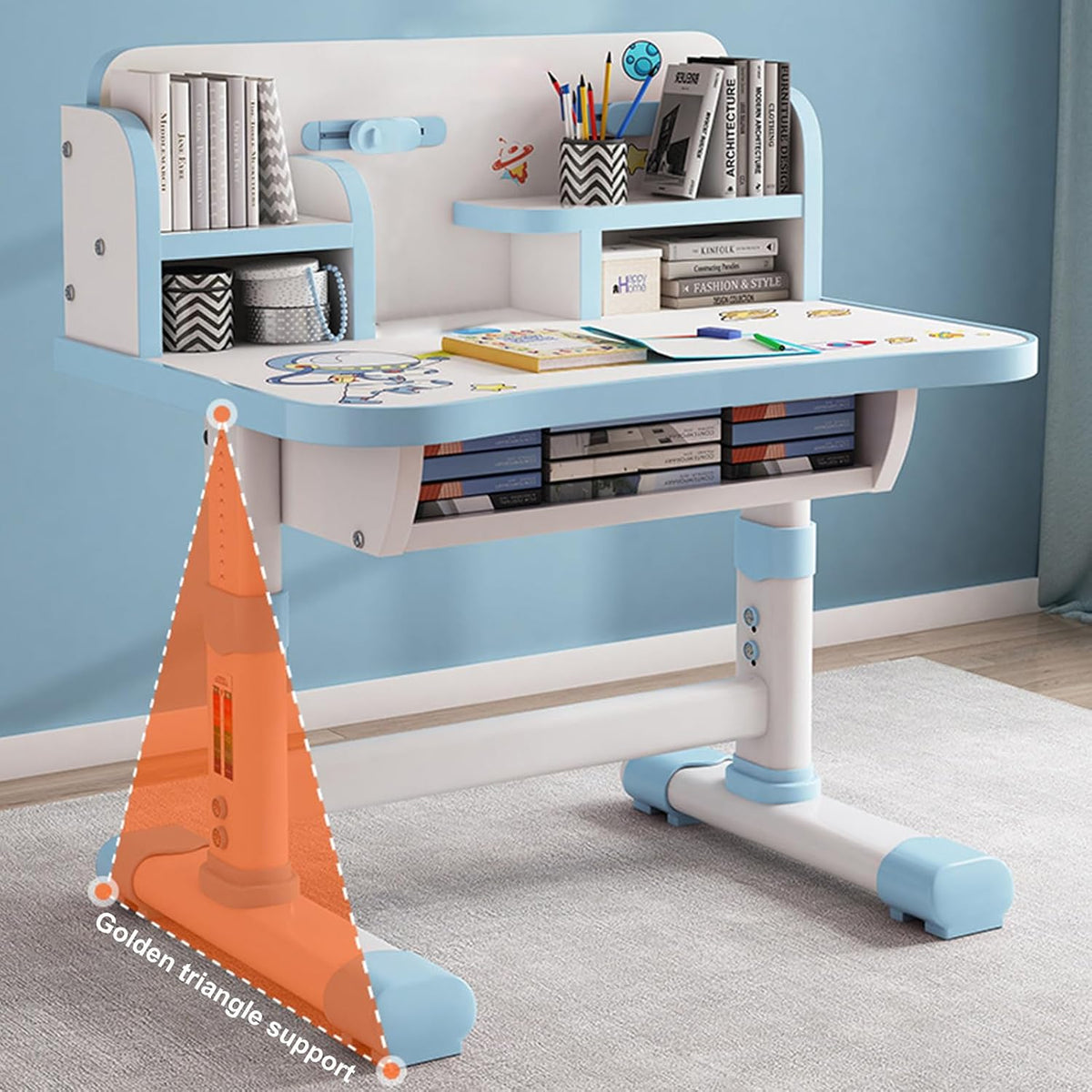Height Adjustable Kids Table and Chair Set, Kids Functional Desk and Chair Set for Kids 6-12, Children Study Desk, Upgraded Writing Study Table, Suitable Gift for Girls Boys (Pink)