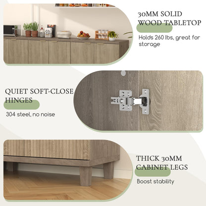 Fluted Buffet Cabinet with Storage, 3 in1 Storage Cabinet with Adjustable Shelves & Outlets, Wood Mid Century Modern Sideboard for Kitchen, Coffee Bar, Living Room