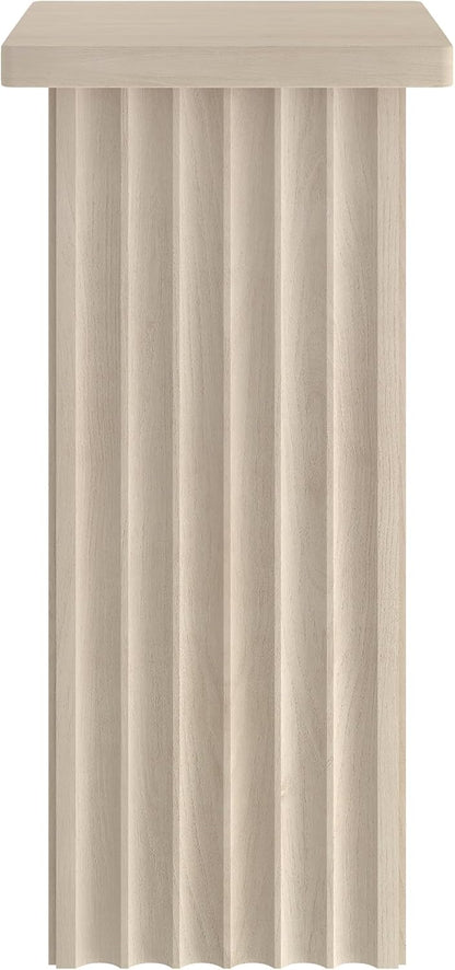 Henn&Hart 11'' Fluted Modern Wooden Square End Table, Ribbed Side Table, Nightstand for Living Room, Office, Family Room, or Bedroom, Alder White