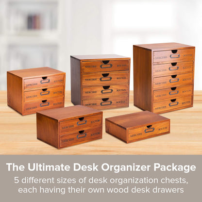 5-Piece Vintage Organization and Storage Set - Single Drawer, 2-Drawer, 3-Drawer, 4-Drawer & 5-Drawer Organizer Chests - Embroidery, Sewing, Arts and Craft Journaling - Stackable Modular Storage