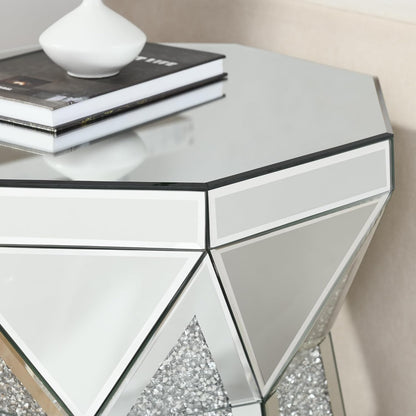Mirrored End Tables with Polygonal Shaped,Mirrored Sofa Bedside Table Accent Table,Smooth Mirror Finish for Bedroom,Living Room
