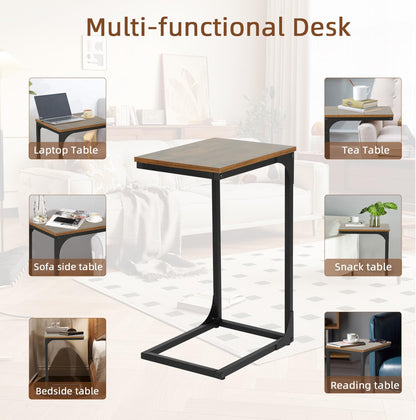 C Shaped End Tables Set of 2,Sofa Table with Metal Frame,Couch Tables with Adjustable Feet,Modern C-Design Small Side Table for Small Space, Side Tables for Living Room, Bedroom