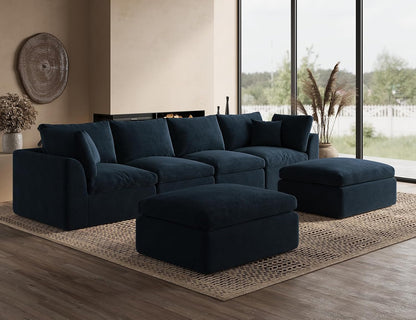 ohllob 140" U Shaped Couch, Cloud Sectional Couches for Living Room, Couch with Ottoman, Oversized 4 Seater Modular Sectional Sofa, Dark Blue
