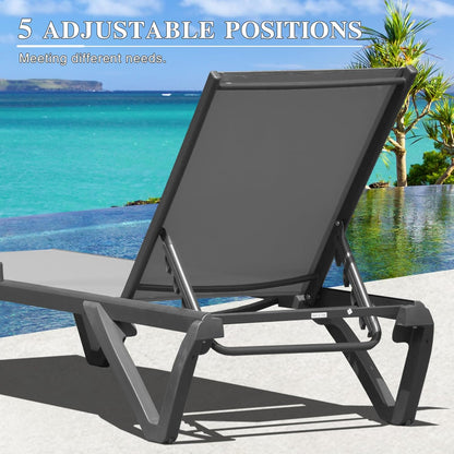 Domi Aluminum Pool Lounge Chair Outdoor Set of 2 Chaise Lounge Outdoor | Gray, Side Table, Wheels, Adjustable, Textilene, All Weather, Poolside, Backyard, Patio, Deck, Outside
