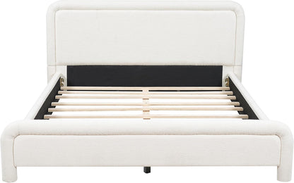 Merax Queen Size Upholstered Bed Frame with Upgraded Curved Boucle Fabric Headboard,Wooden Slats Support for Bedroom,Modern Design Easy Assembly