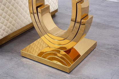 Gold Glass End Table, Modern 22.8" Square Sofa Side Table for Living Room, Tempered Glass End Bedside Table Nightstand with Ring-Shape Stainless Steel Base for Bedroom Home Office