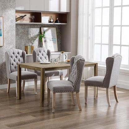Ya-Home Modern Tufted Dining Chairs Set of 8, Upholstered Kitchen Room Side Chairs Accent Chairs with Wingback Nail Trims Wood Legs, Farmhouse Guest Chairs for Dining Room, Living Room, Linen Grey