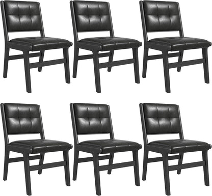 civama Faux Leather Dining Chairs Set of 6, Dining Room Armless Kitchen Chairs with Comfy Back, Solid Wood Frame & Upholstered Cushion for Living Room, Cafe and Restaurant, Black