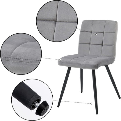 DUHOME Fabric Dining Chairs Set of 4, Black Metal Leg Accent Chairs Grey | Soft fabric upholstered accent chairs, sturdy black metal legs, for living room kitchen vanity reception room