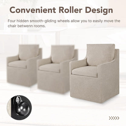 KISLOT Upholstered Dining Chairs Set of 1 with Washable Cover, Khaki | Modern Rolling Dining Room Chairs with Casters, Hidden Storage Seat, Linen Look Fabric, Padded Kitchen Accent Chairs