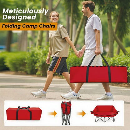 Heated Double Camping Chair, Padded Camping Couch with 3 Heat Levels and 4 Heating Zones, Oversized Camp Loveseat Support 800lbs for Soccer Games, Tailgating, RV Travel, Beach Days（Not Battery）