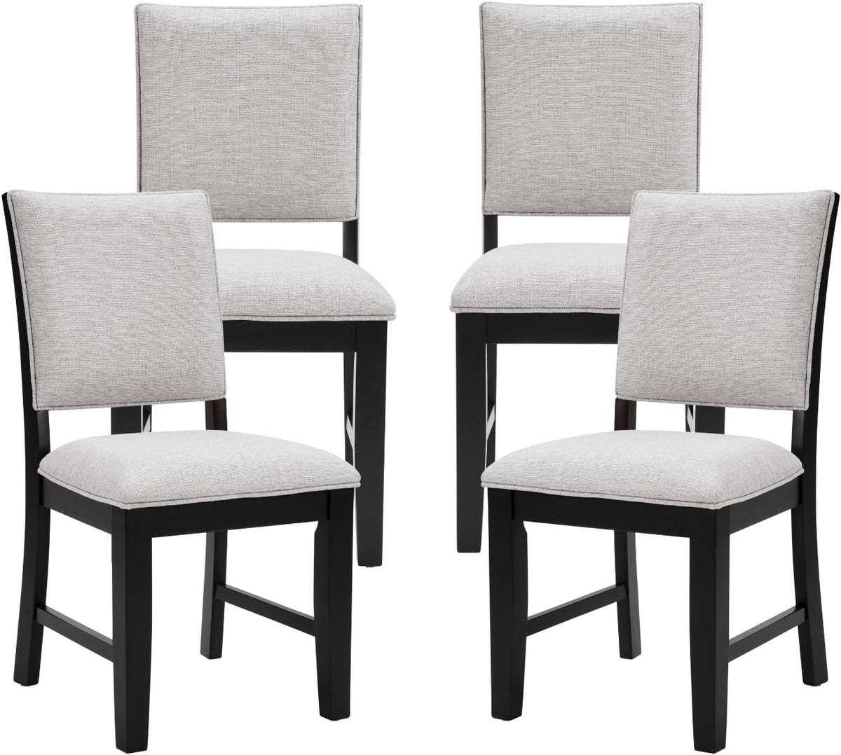 chairus Farmhouse Dining Chairs Set of 4, Upholstered Armless Dining Room Chairs with Stuffed Back and Cushion Wooden Kitchen Chairs for Dining Table/Restaurant/Reception, Linen Grey/Black Leg