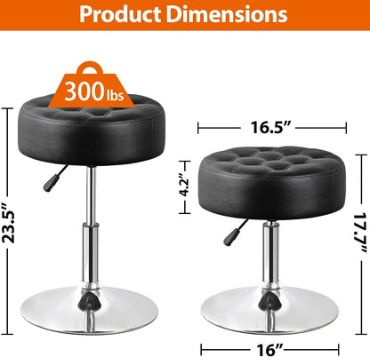 Nova Microdermabrasion Vanity Chair Stool Modern Tufted Round Ottoman Stool Swivel Makeup Chair for Bathroom Bedroom Living Room (Black)