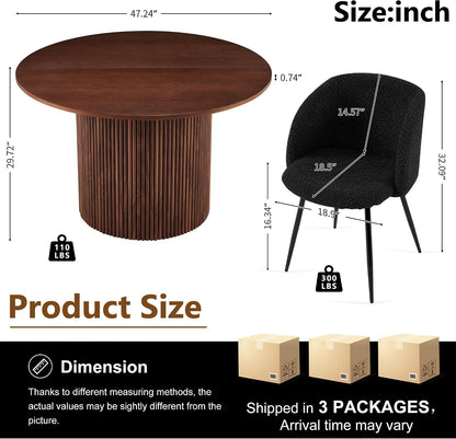 Homedot 5-Piece Round Dining Table Set for 4, 47-Inch Walnut Kitchen Table and Upholstered Chairs Set for Dining Room, Modern Circle Dinette Table Set with Black Barrel Dining Side Chairs Upholstered