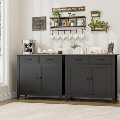HORSTORS Farmhouse Kitchen Storage Cabinet, Small Buffet, Coffee Bar, Black