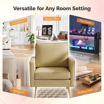 VINGLI Faux Leather Accent Chairs Set of 2 with Gold Legs for Living Room | Brown Armchair, Thick Foam Cushion, Durable Faux Leather PU, Sturdy 380 LB Frame, Elegant Gold Legs, Compact Modern Design