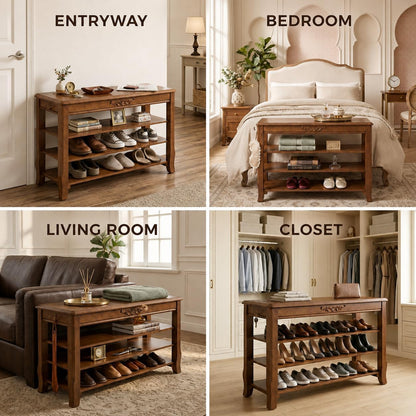 Shoe Rack Bench with Lift-Top Storage,3-Tier Shoe Storage Bench with Wooden Seat,550lbs Heavy Duty Entryway Bench for Hallway,Foyer,Front Door,Closet,Shoe Organizer Bench,39.4"