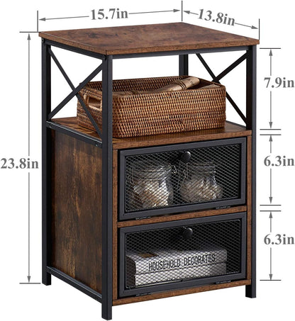 VECELO End Side Table, Modern Night Stand with Storage Space and Door, Set of 2 Nightstands for Living Room,Bedroom,Lounge, Rustic Brown