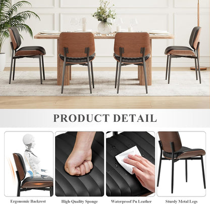MALOL Leather Dining Chairs Set of 2, Modern Upholstered Dining Room Kitchen Chairs with Metal Legs and Wooden Back Support for Home Dining Room/Restaurant, Black