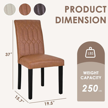 VECELO Upholstered Dining Chairs Set of 6, Modern PU Leather Accent Parsons, Solid Wood Legs w/Rubber Footpads, for Living Room Kitchen, Brown