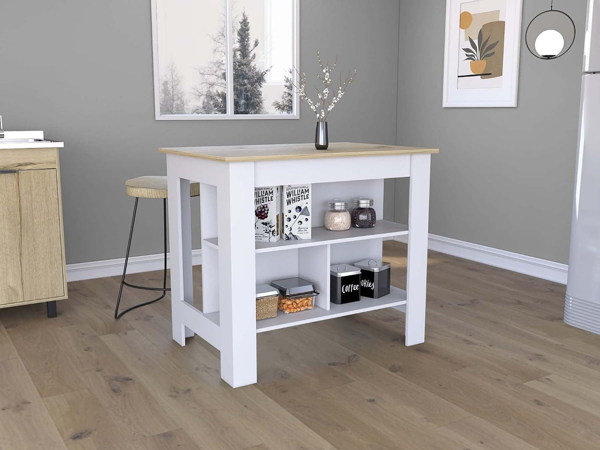 Kitchen Island with Three Storage Shelves and Four Legs | Tabletop with silver nanoparticles for reduction