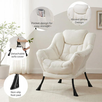 TLSUNNY Lazy Chair, Modern Comfy Lounge Accent Chair, Large Sofa Armchair with a Side Pocket, Leisure Reading Chair for Bedroom, Living Room, Dorm (1) (Beige)