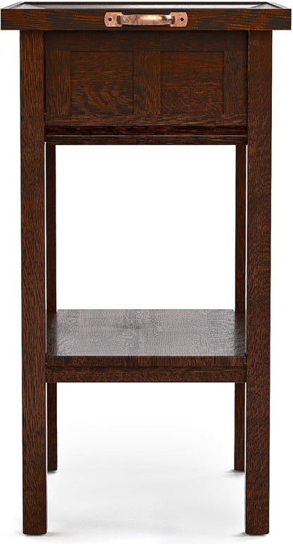 Stickley 125th Anniversary Floral Tile Tray Table, End Table, Solid Oak, Centennial Finish, Mission Style, Removable Ceramic Art Tile, Tray Top, 22.5in W x 16.5in D x 30in H, Made in USA