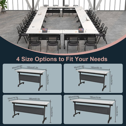 Conference Tables On Wheels,6 Pack Modular Folding Conference Room Table Mobile Meeting Training Table for Office,Modern Rolling Seminar Tables for School,Classroom(70.8" L * 23.6" W *29.5" H, 4)