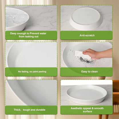 2 Pack 8 Inch Flower Pot Saucers - 9 Inch (8.7 Inch) Ceramic Plant Saucer for Outdoors & Indoors - Glazed Ceramic Plant Pot Trays for Water Drainage - Durable & Stylish Round Plant Tray