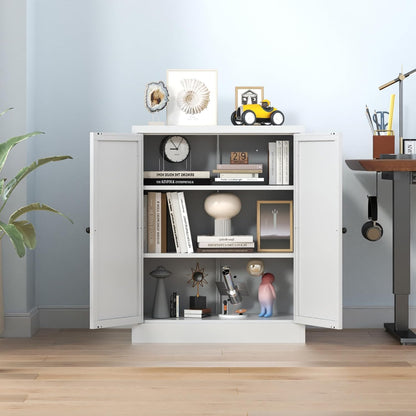 Metal Pantry Cabinet, 35 Inch Tall Kitchen Storage Cabinet, Pantry Cabinet with Doors and 2 Adjustable Shelves, Food Pantry Storage Cabinet for Kitchen, White