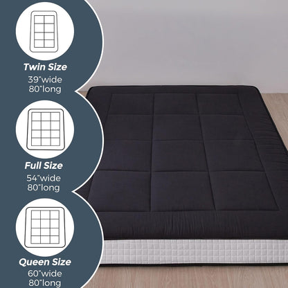 MAXYOYO 6" Extra Thick Floor Futon Mattress, Foldable Japanese Floor Mattress for Adults, Roll Up Tatami Pad for Guest Room, Black, Queen