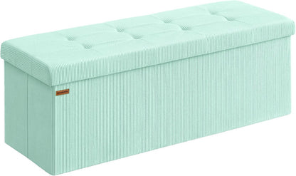 SONGMICS Ottoman Storage Bench, 43 Inch Foldable Foot Rest | Corduroy, for Entryway, Living Room, Bedroom, Moonlight Green, MINOTA Collection ULSF604C01