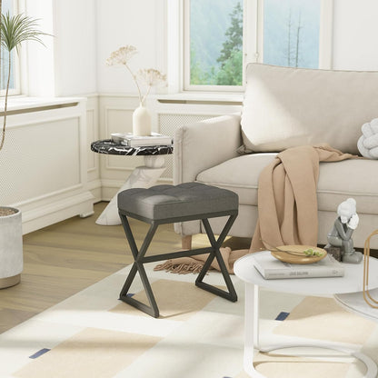 YMYNY Vanity Stool, Linen Footrest, Ottoman Bench with X-Shaped Metal Legs, Makeup Dressing Stool for Vanity, Living Room, Bedroom, Entryway, Hallways 15.74" D×11.81" W×18.11" H Grey UHBD033G