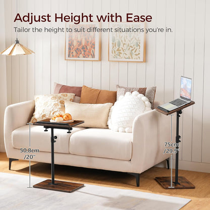 MAHANCRIS Set of 2 TV Tray Table, Height Adjustable TV Trays with 360° Swivel, Space-Saving Side Table for Couch, Multi-Functional Sofa Table with Anti-Slip Bar, Bedside, Rustic Brown ETRB4501S2