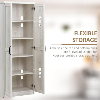 63" 2-Door Kitchen Pantry, Freestanding Storage Cabinet with 5-Tier Shelving and 2 Adjustable Shelves for Dining Room, Antique White