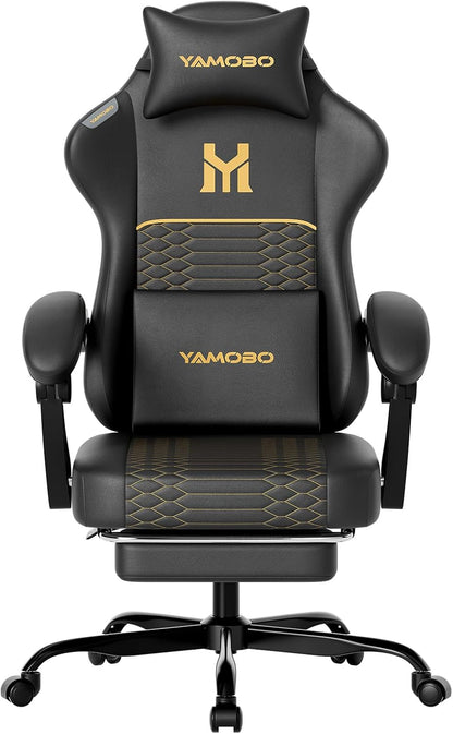 Gaming Chair with Footrest, Ergonomic Video Game Chair with Adjustable Lumbar and Headrest Massage Support,PU Leather High Back Recliner Comfortable for Office, Game and Study, Black
