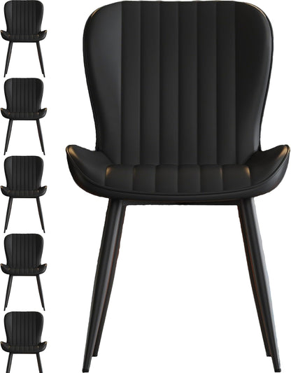 Dining Chairs Set of 6,Black Leather Dining Chair Upholstered,Kitchen Chair,Modern Dining Room Chairs with Black Metal Legs Frame for Restaurant,Dining Room,Cafe