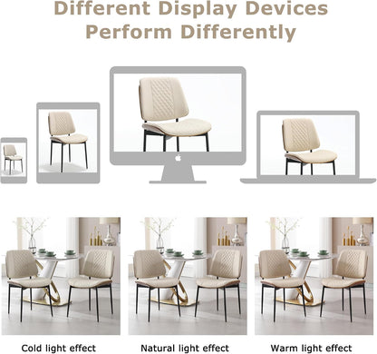 BV Dining Chairs Set of 4, Mid Century Modern PU Leather Metal Legs, Beige | Walnut Bentwood Backrest, Adjustable Foot Pads, Armless Side Chairs for Kitchen & Dining Room