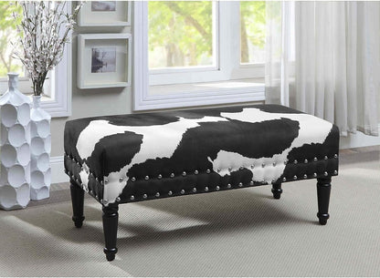 HomeStock Urban Upmarket Faux Cowhide Bench with Nailheads, Bold Statement Piece with Nailhead Trim, Additional Seating, 40" L x 17" W x 17" H in Plush Faux Velvet Fabric