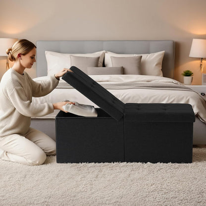 35-INCH Storage Ottoman Bench, Footrest with Storage, End of Bed Bench Coffee Table for Living Room, Bedroom, Entryway, Black