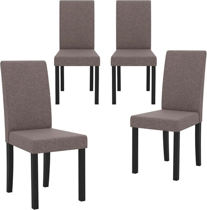 GOFLAME Upholstered Dining Chairs Set of 4, Fabric Kitchen Chairs with Padded Seat, Tilt Backrest, Rubber Wood Legs, Armless Side Chairs for Dining Room, Living Room, Restaurant, Brown